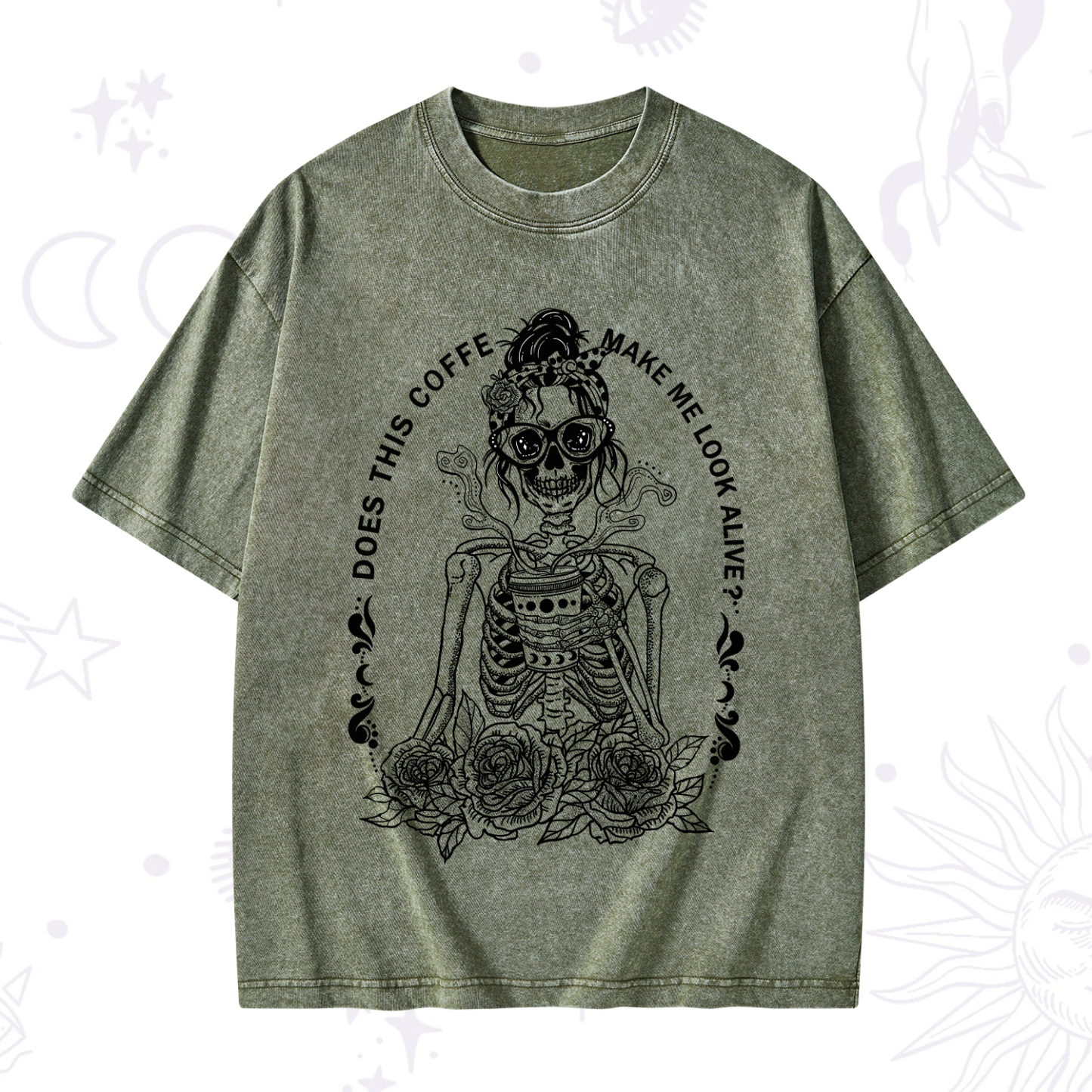 Purplehecate Does This Coffee Make Me Look Alive Washed T-Shirt