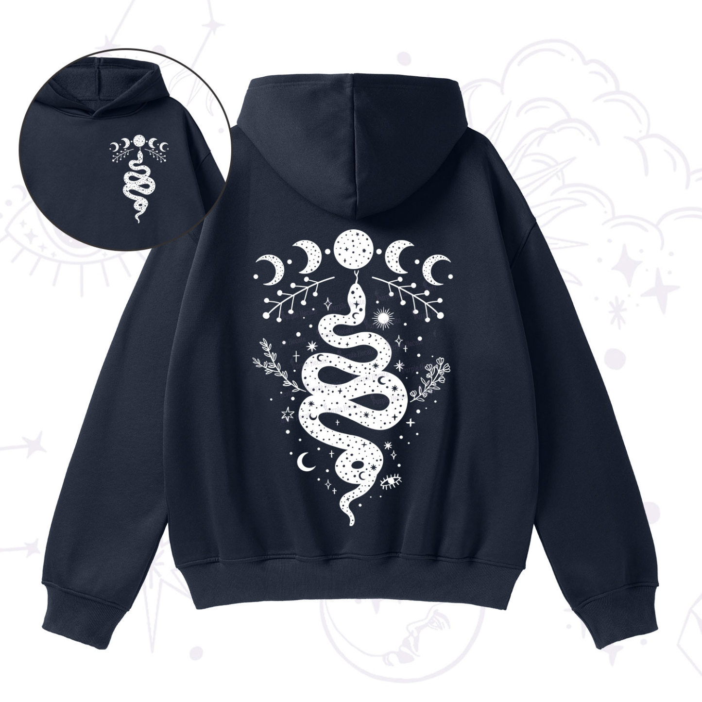 Purplehecate Snake And Moon Phase Comfort Fleece Hoodie Suit