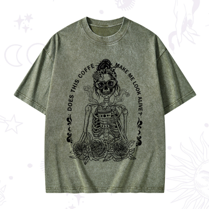 Purplehecate Does This Coffee Make Me Look Alive Washed T-Shirt