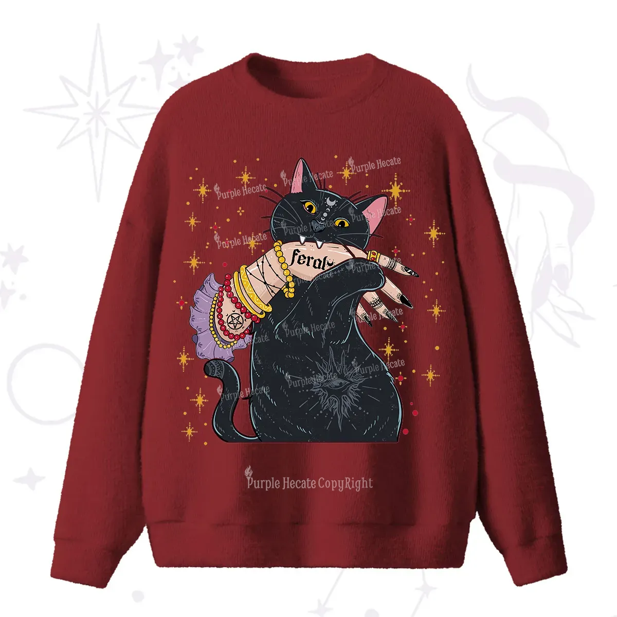 Purplehecate Feral Cat Fuzzy Ugly Sweater