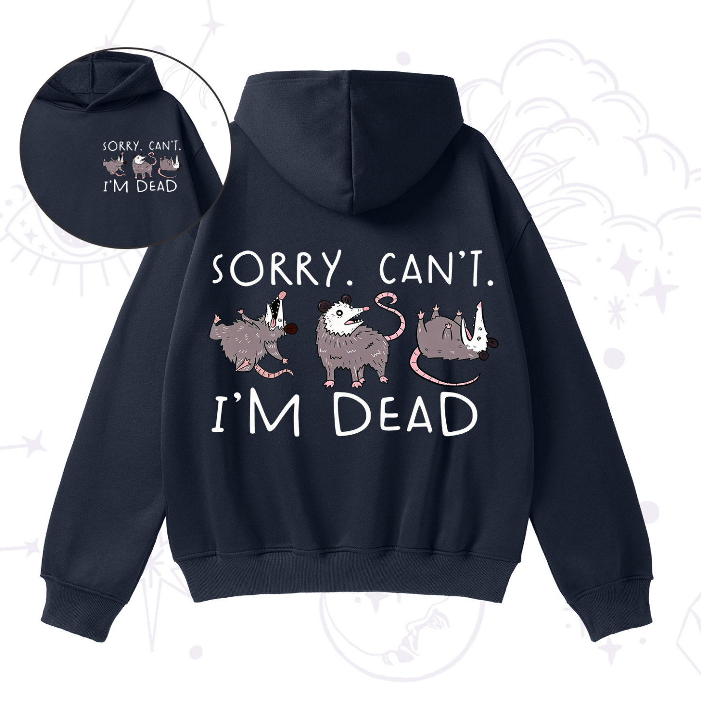 Purplehecate Funny Possum Sorry I Can't I'm Dead Fleece Hoodie Suit