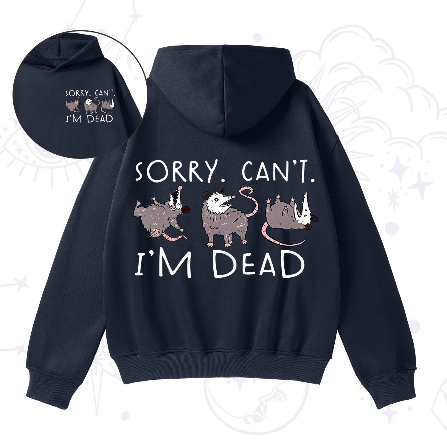 Purplehecate Funny Possum Sorry I Can't I'm Dead Fleece Hoodie Suit
