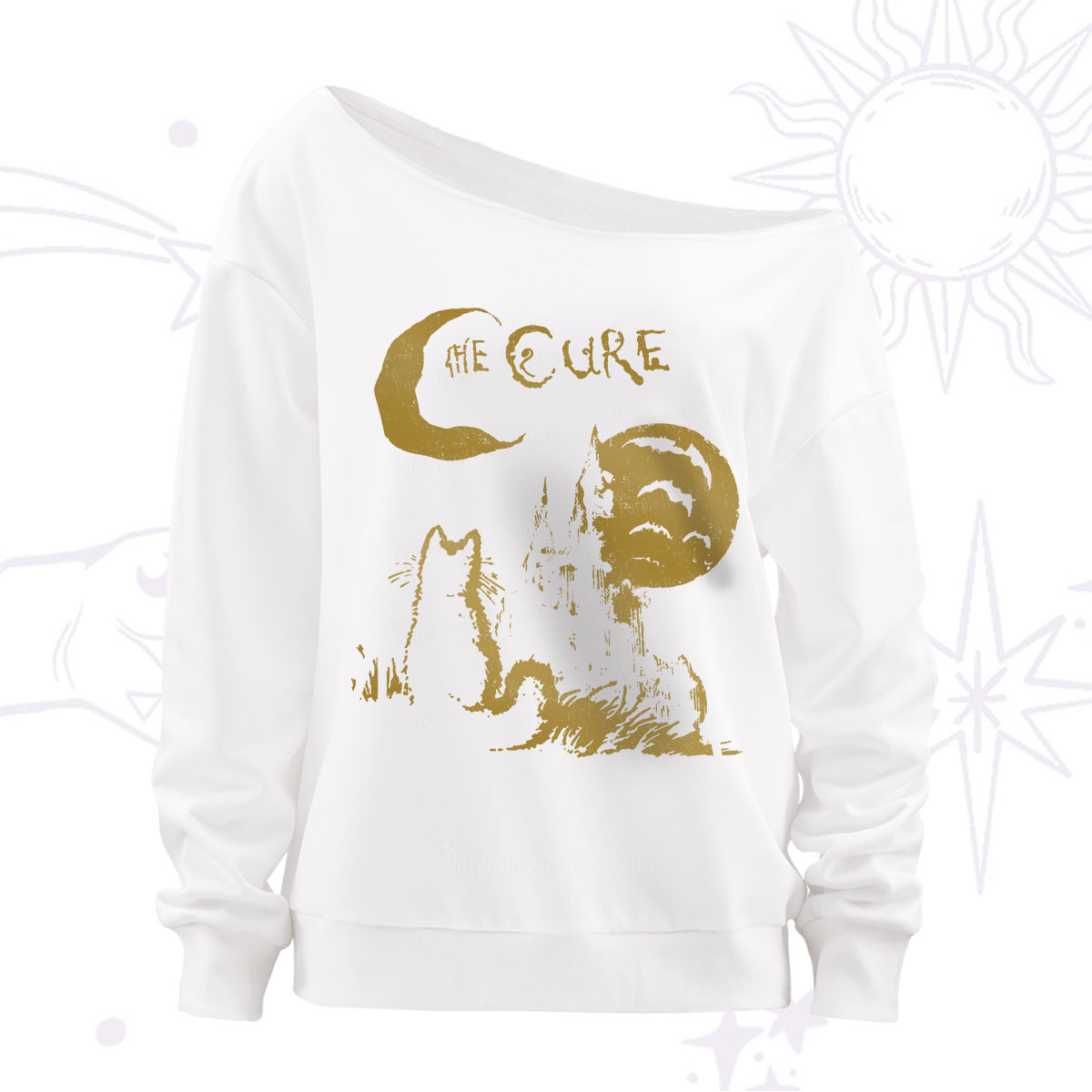Purplehecate Goth Moon Cat Post-Punk Off The Shoulder Sweatshirt