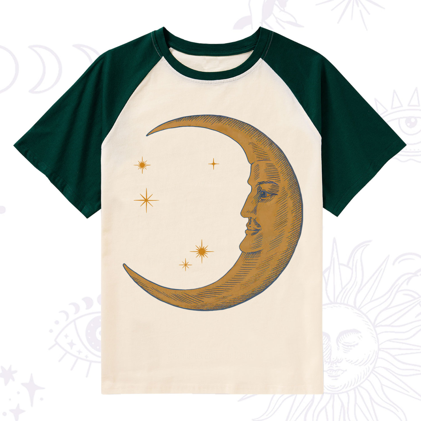 Purplehecate Celestial Moon Raglan Short Sleeve T‑Shirt