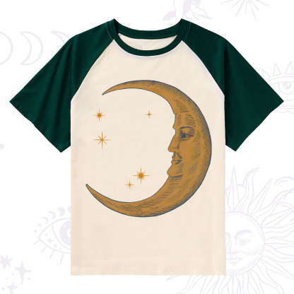 Purplehecate Celestial Moon Raglan Short Sleeve T‑Shirt