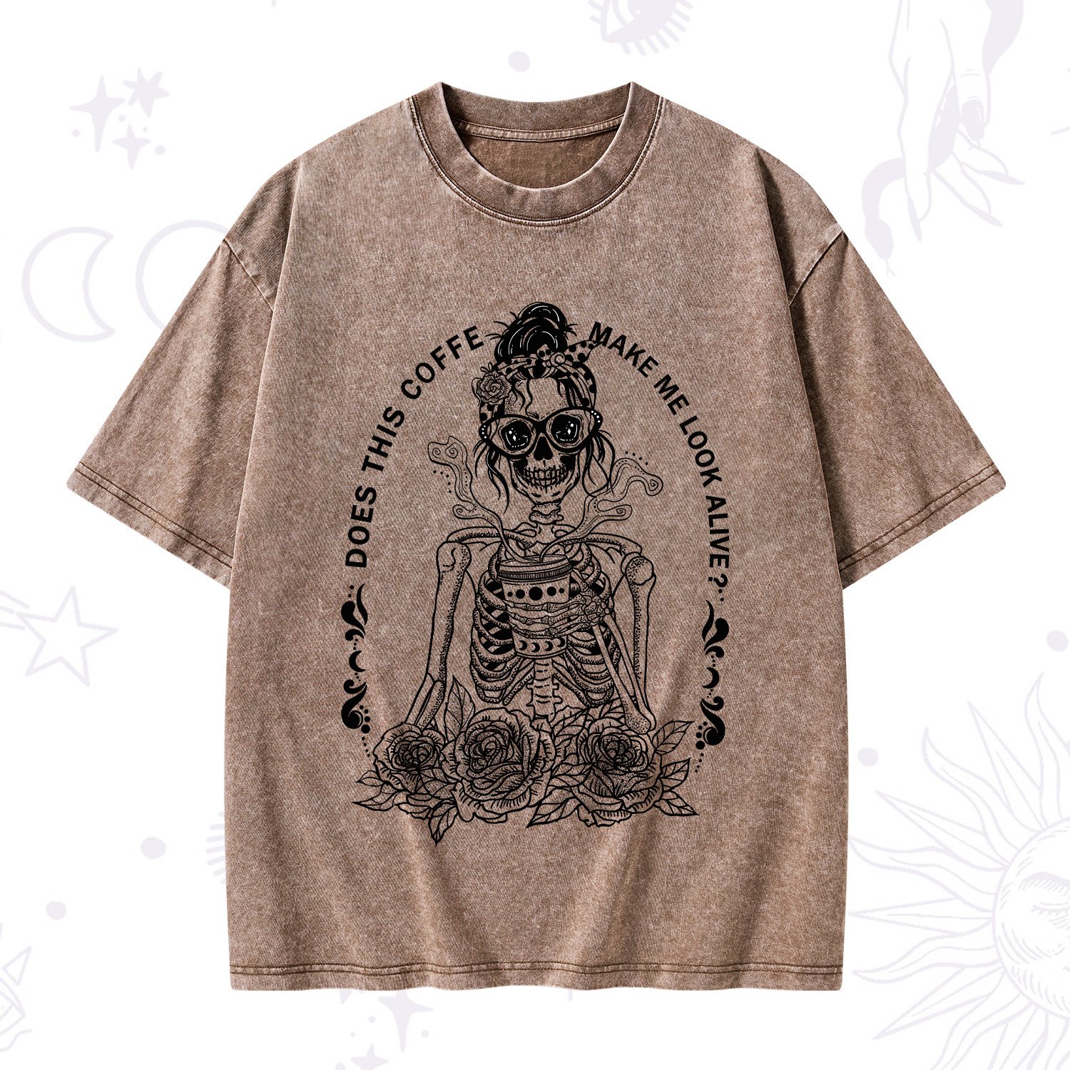 Purplehecate Does This Coffee Make Me Look Alive Washed T-Shirt