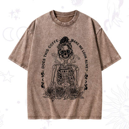 Purplehecate Does This Coffee Make Me Look Alive Washed T-Shirt