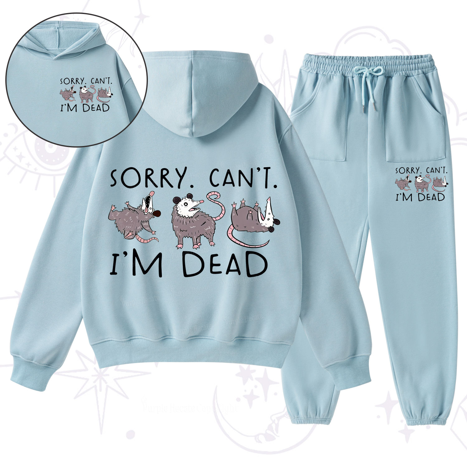 Purplehecate Funny Possum Sorry I Can't I'm Dead Fleece Hoodie Suit