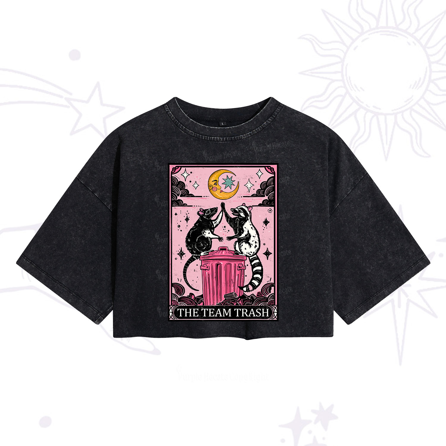 Purplehecate The Team Trash Opossum Tarot Washed Cropped T-Shirt