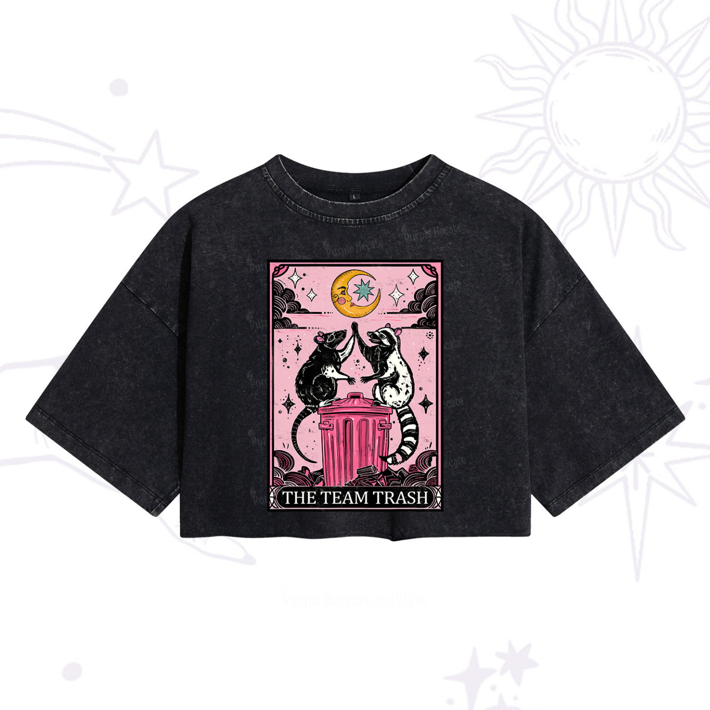Purplehecate The Team Trash Opossum Tarot Washed Cropped T-Shirt