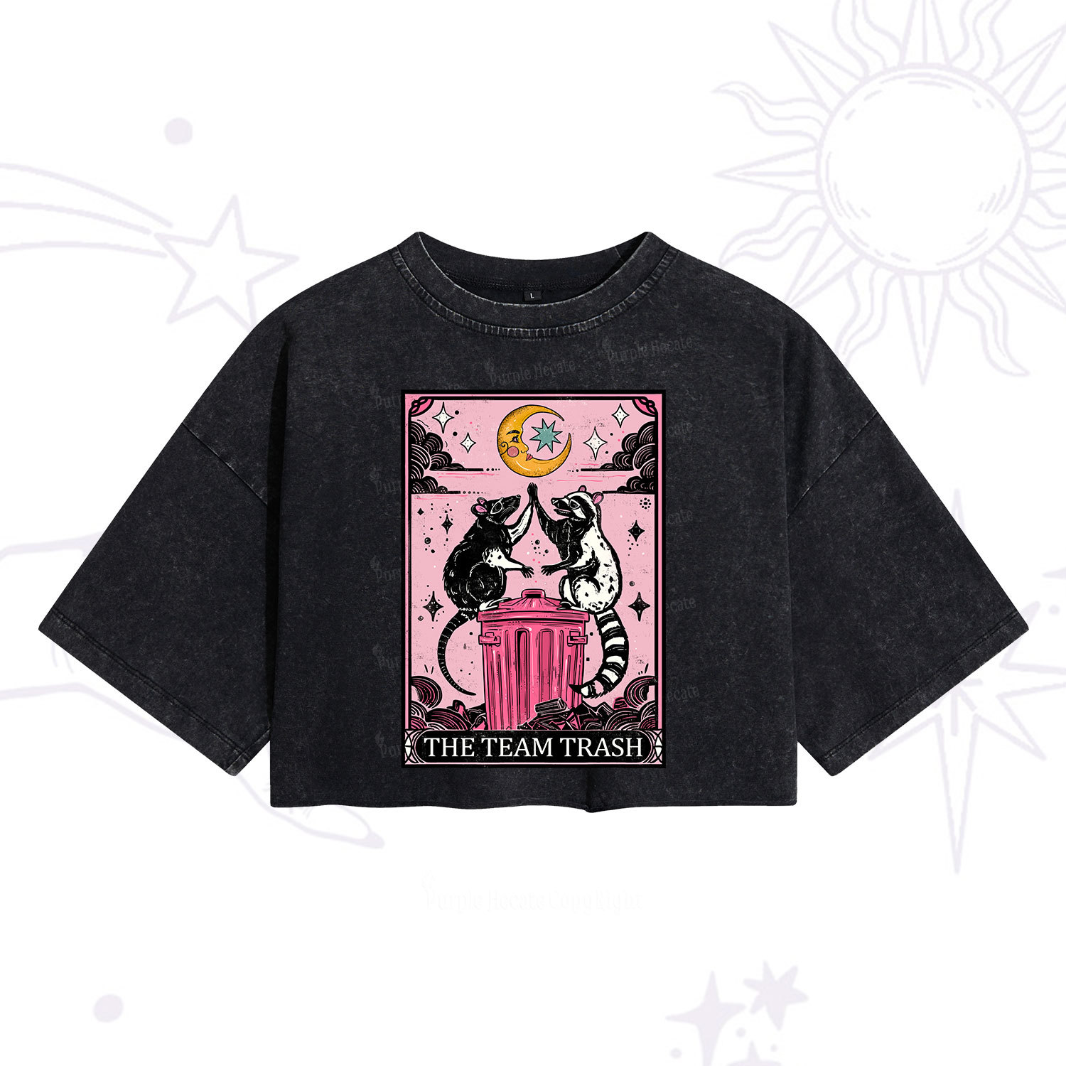 Purplehecate The Team Trash Opossum Tarot Washed Cropped T-Shirt
