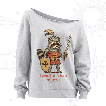 Purplehecate Raccoon Knight 'Twas The Tism M'Lord Off The Shoulder Sweatshirt