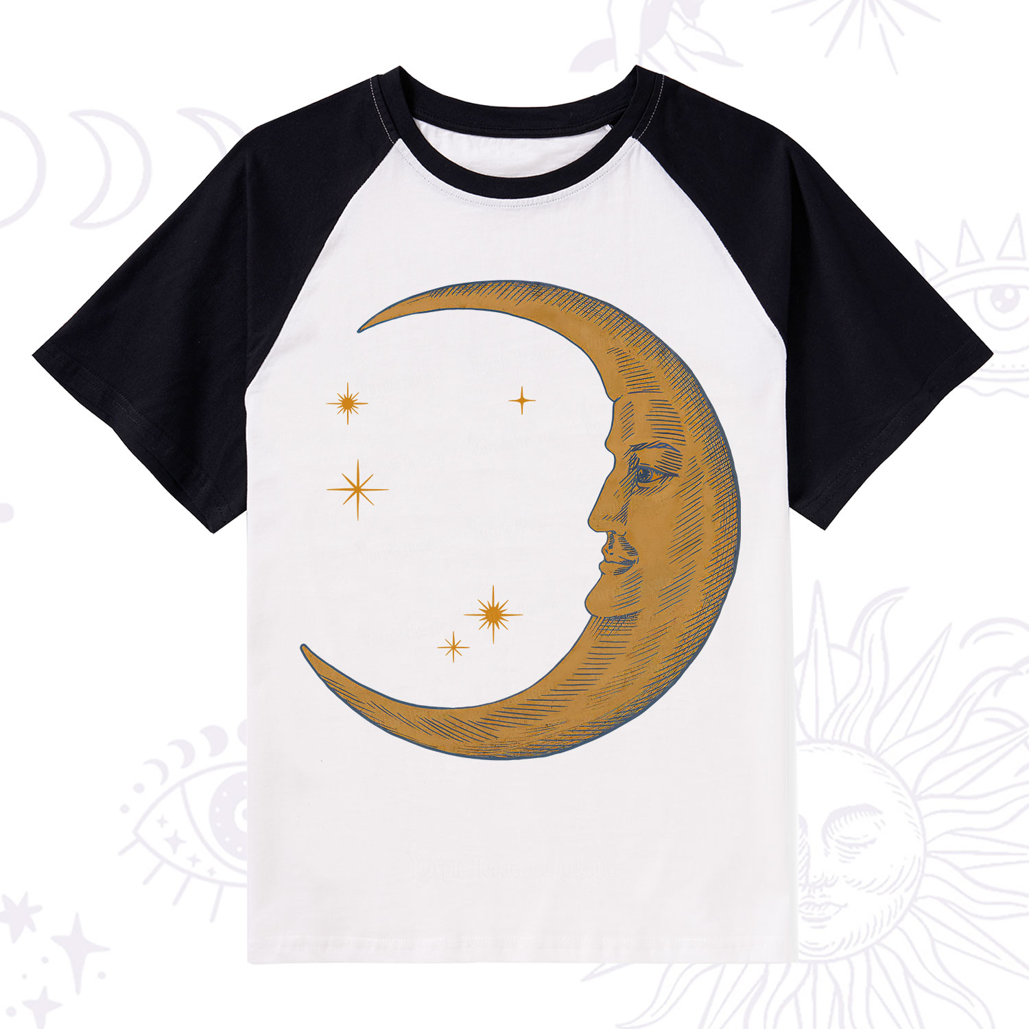 Purplehecate Celestial Moon Raglan Short Sleeve T‑Shirt