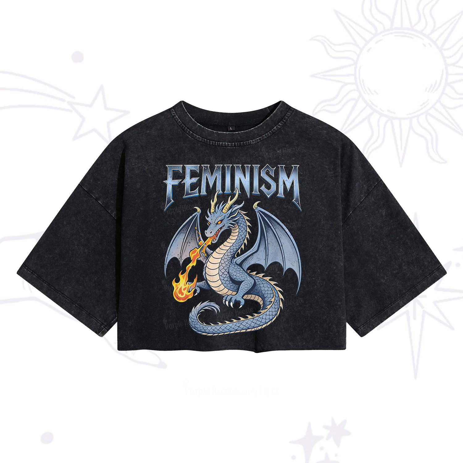 Purplehecate Feminism Dragon Fantasy Washed Cropped T-Shirt