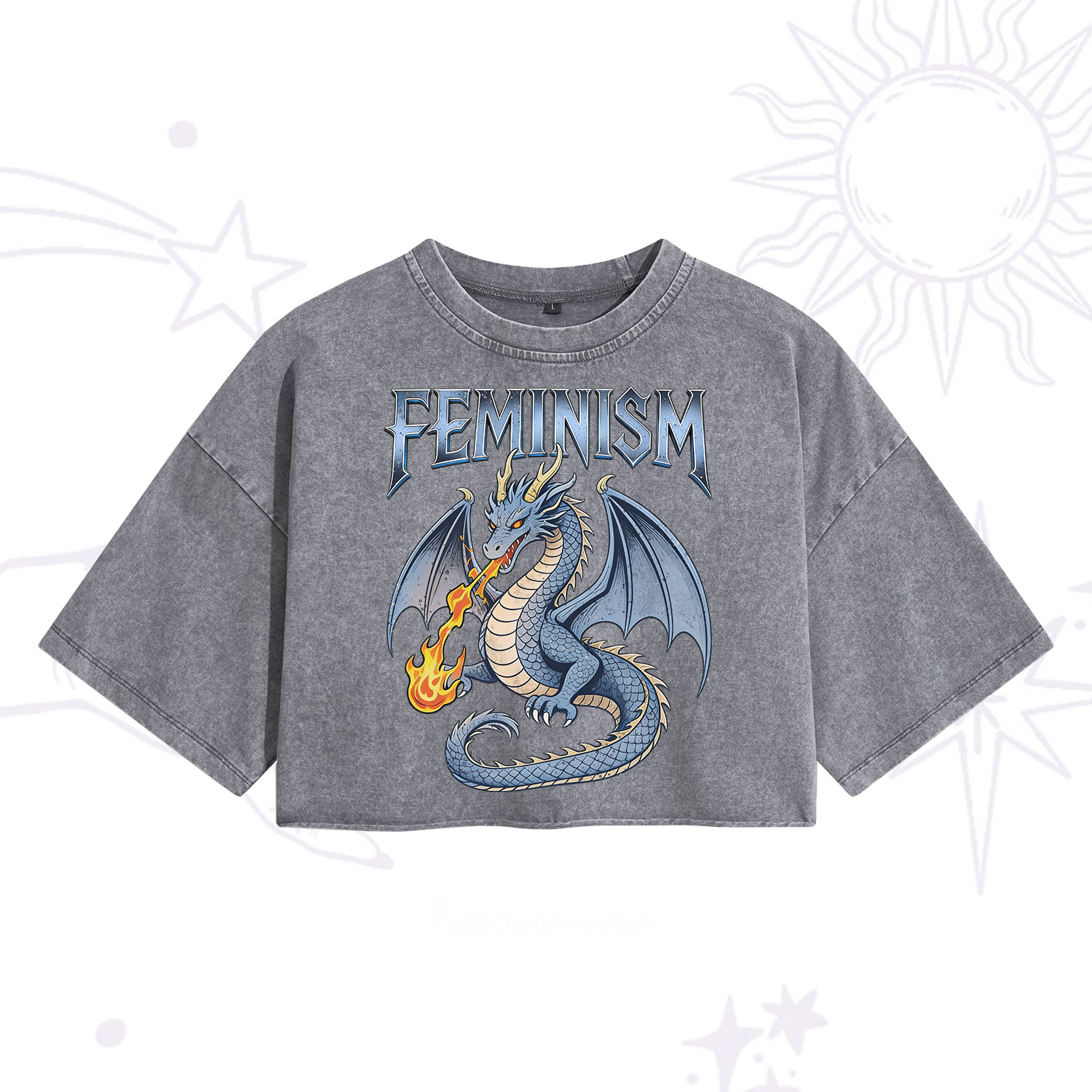 Purplehecate Feminism Dragon Fantasy Washed Cropped T-Shirt