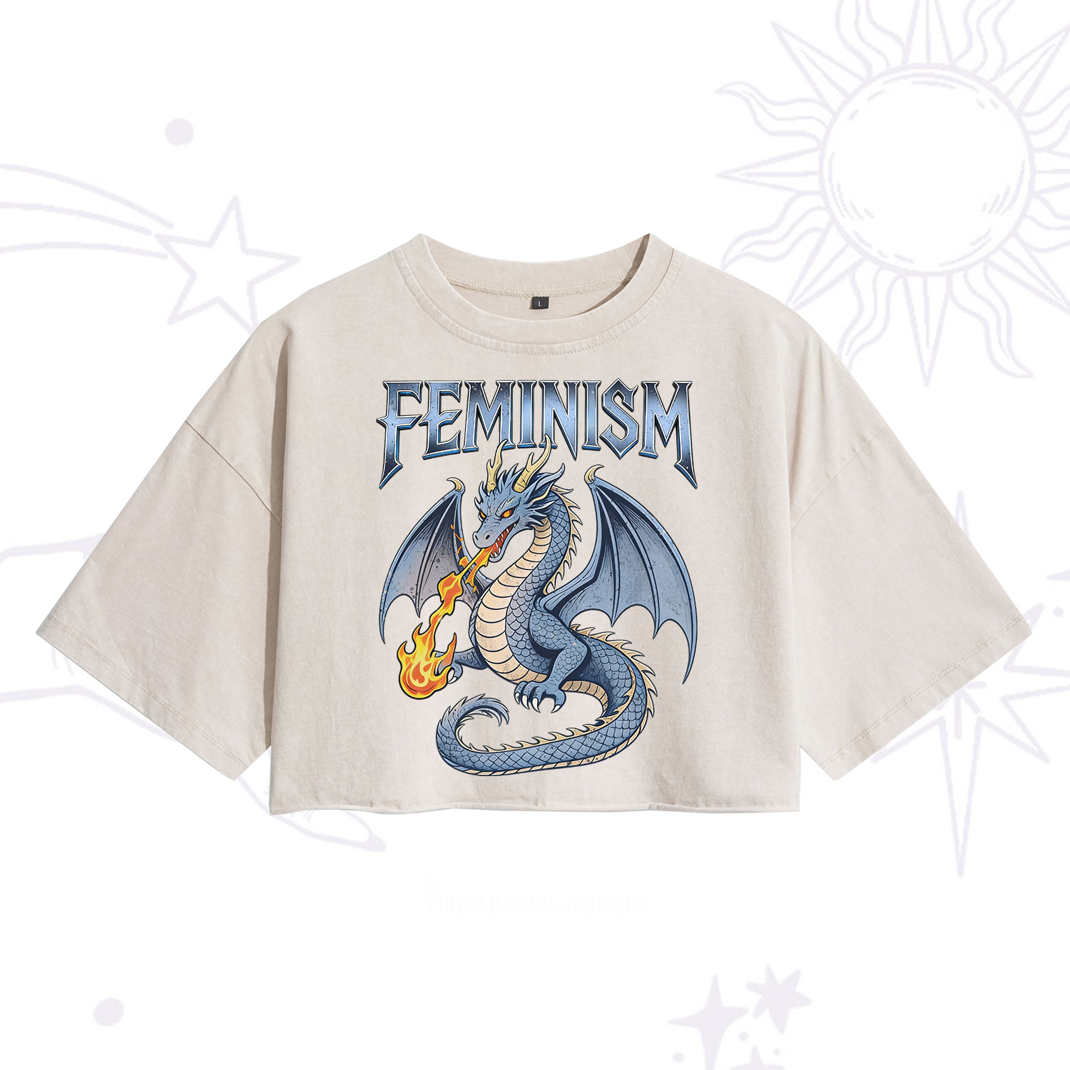 Purplehecate Feminism Dragon Fantasy Washed Cropped T-Shirt