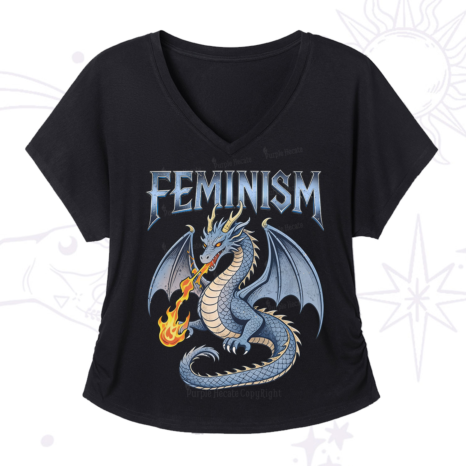 Purplehecate Feminism Dragon Fantasy V-Neck T-Shirt