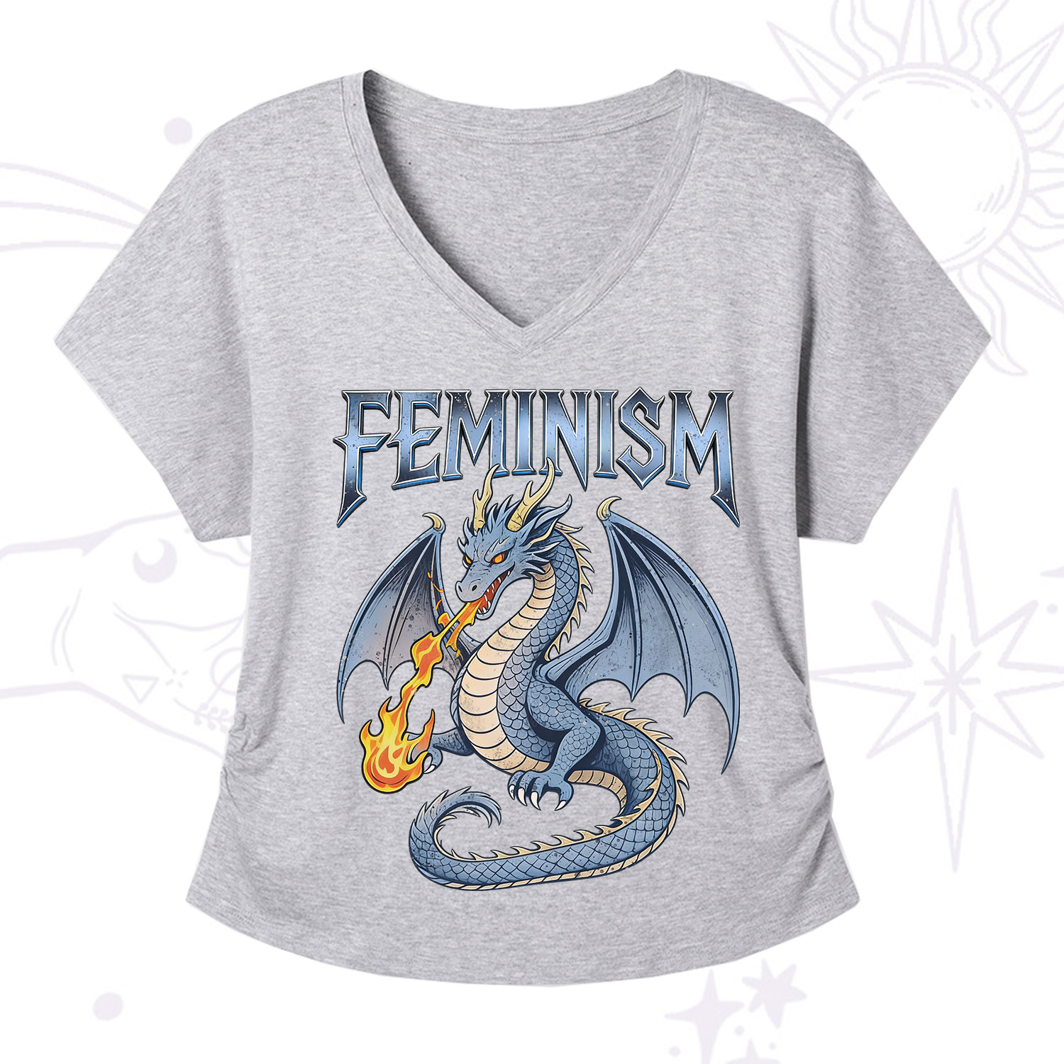 Purplehecate Feminism Dragon Fantasy V-Neck T-Shirt
