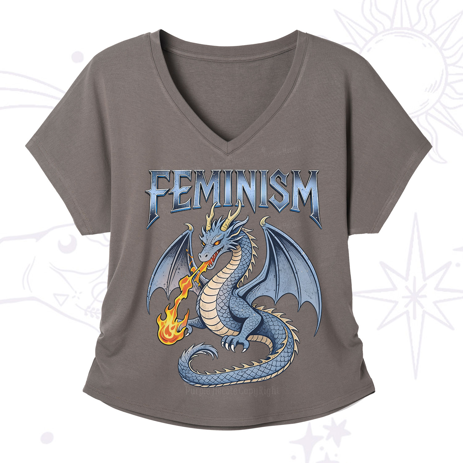 Purplehecate Feminism Dragon Fantasy V-Neck T-Shirt