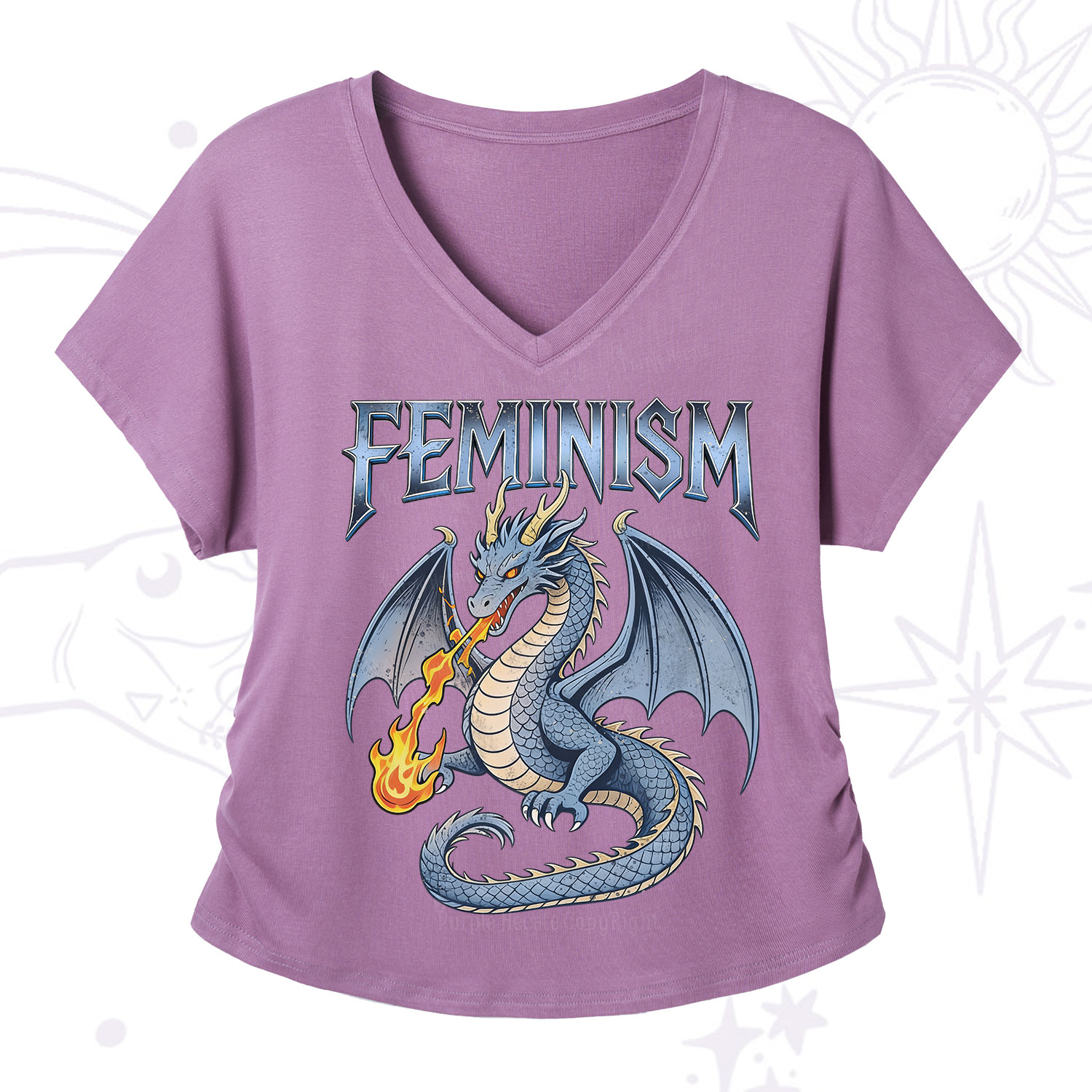 Purplehecate Feminism Dragon Fantasy V-Neck T-Shirt