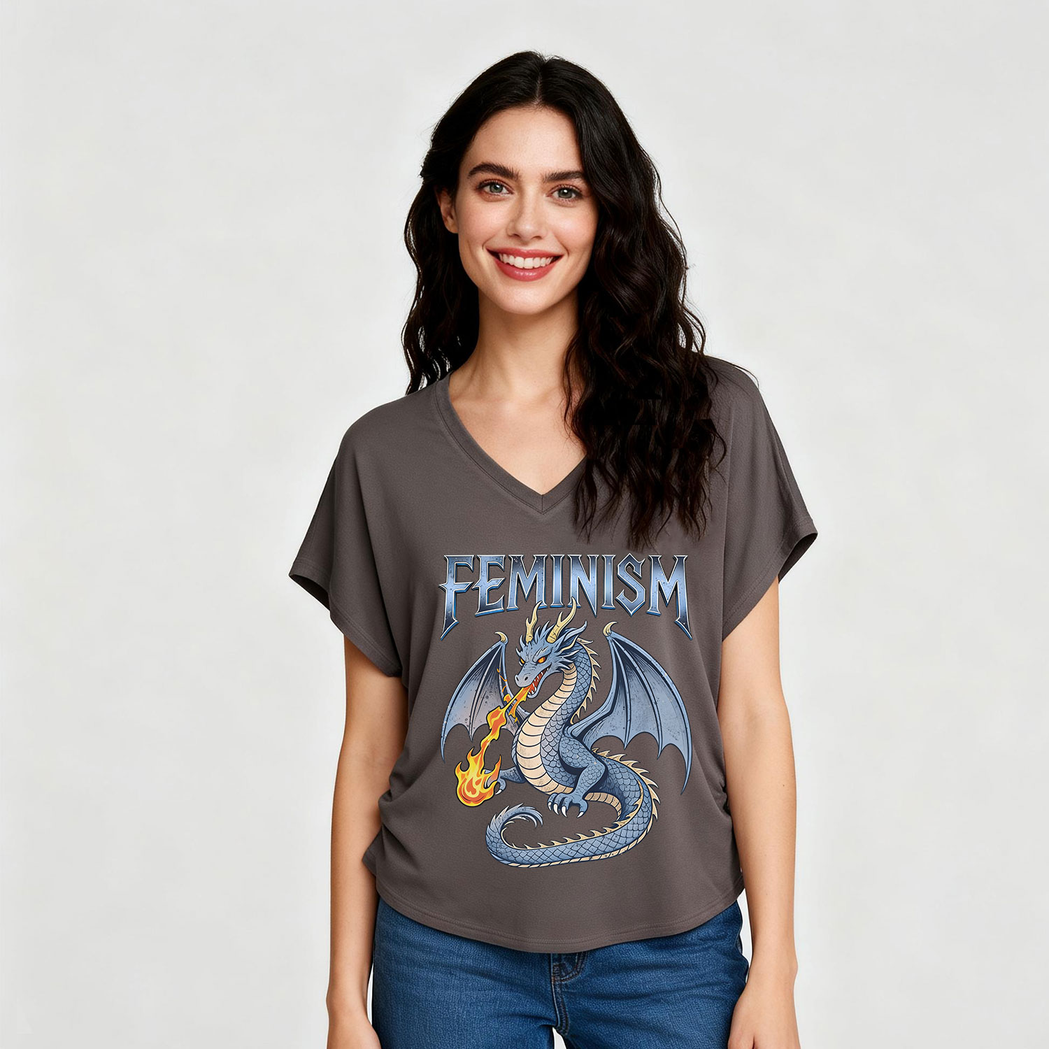 Purplehecate Feminism Dragon Fantasy V-Neck T-Shirt