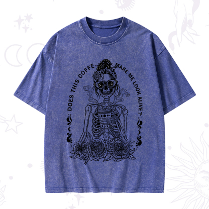 Purplehecate Does This Coffee Make Me Look Alive Washed T-Shirt