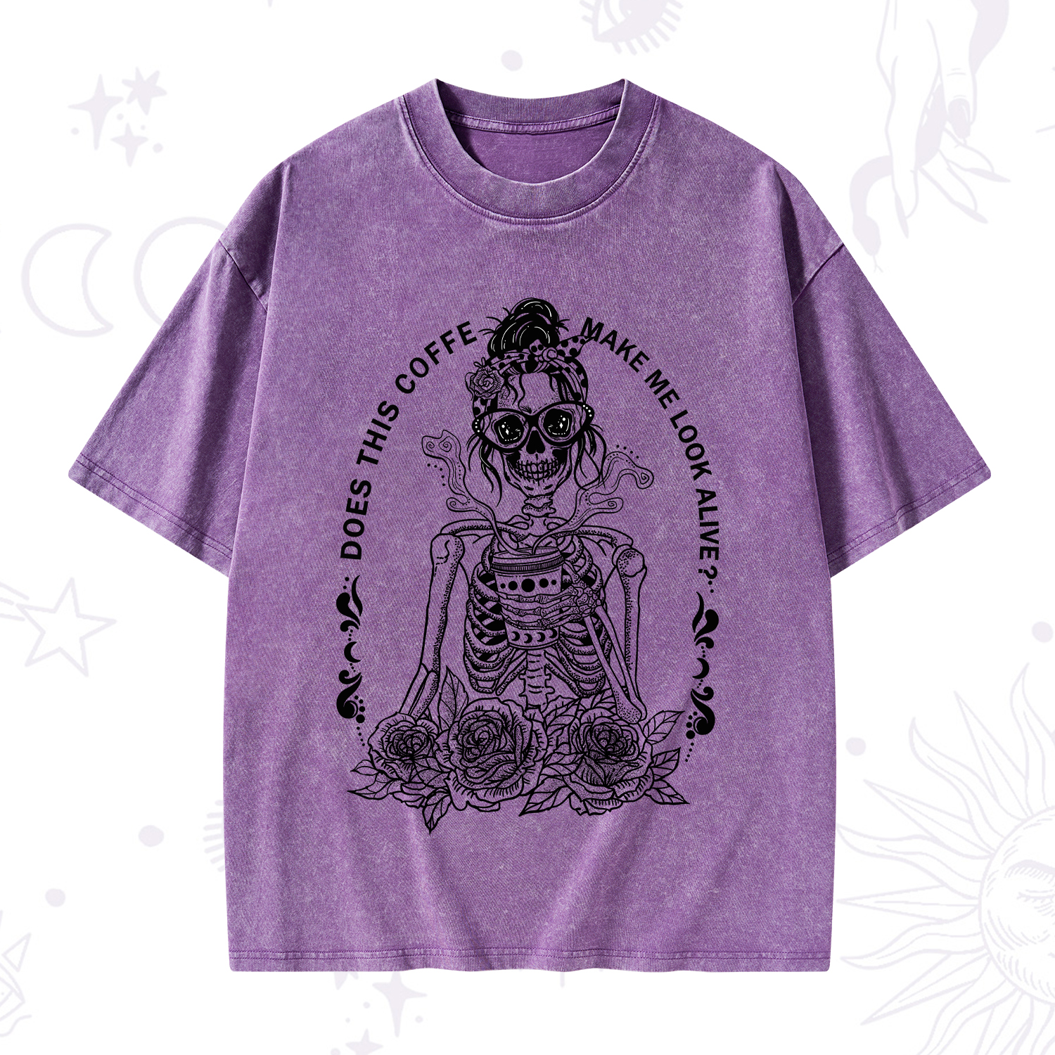 Purplehecate Does This Coffee Make Me Look Alive Washed T-Shirt