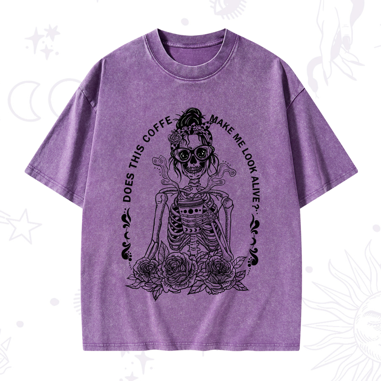 Purplehecate Does This Coffee Make Me Look Alive Washed T-Shirt
