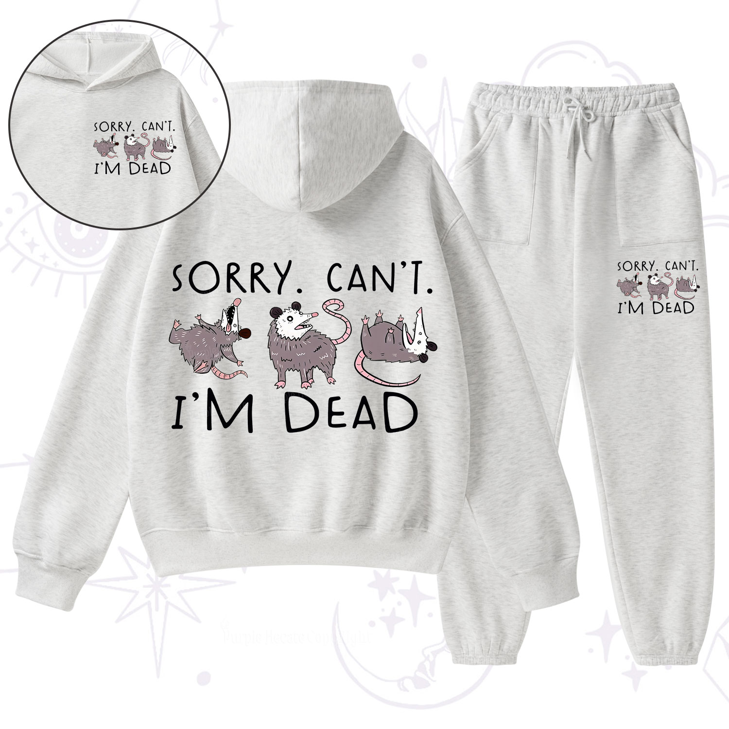Purplehecate Funny Possum Sorry I Can't I'm Dead Fleece Hoodie Suit
