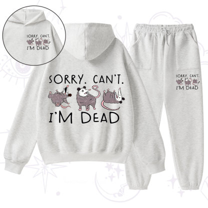 Purplehecate Funny Possum Sorry I Can't I'm Dead Fleece Hoodie Suit