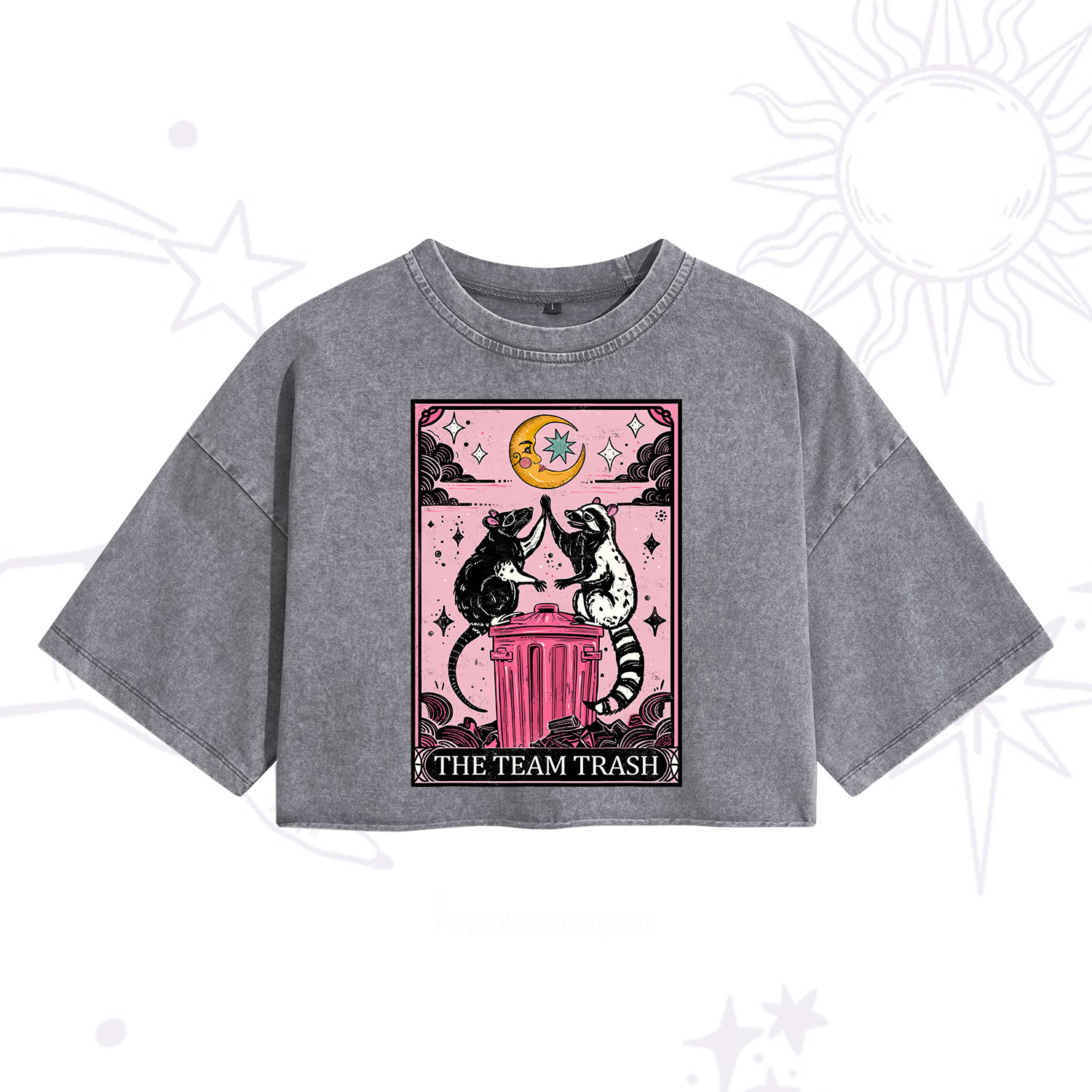 Purplehecate The Team Trash Opossum Tarot Washed Cropped T-Shirt