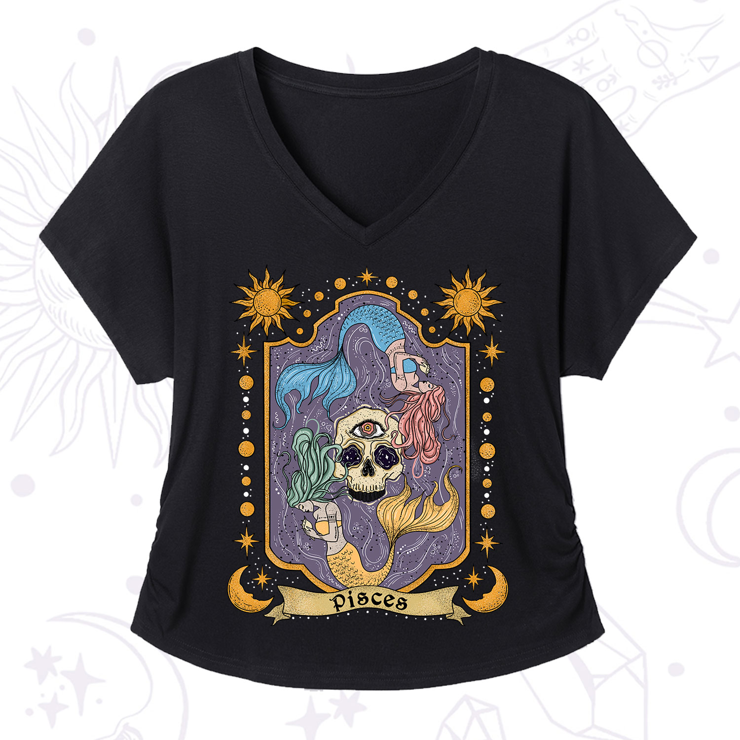 Purplehecate Pisces Zodiac V-Neck T-Shirt