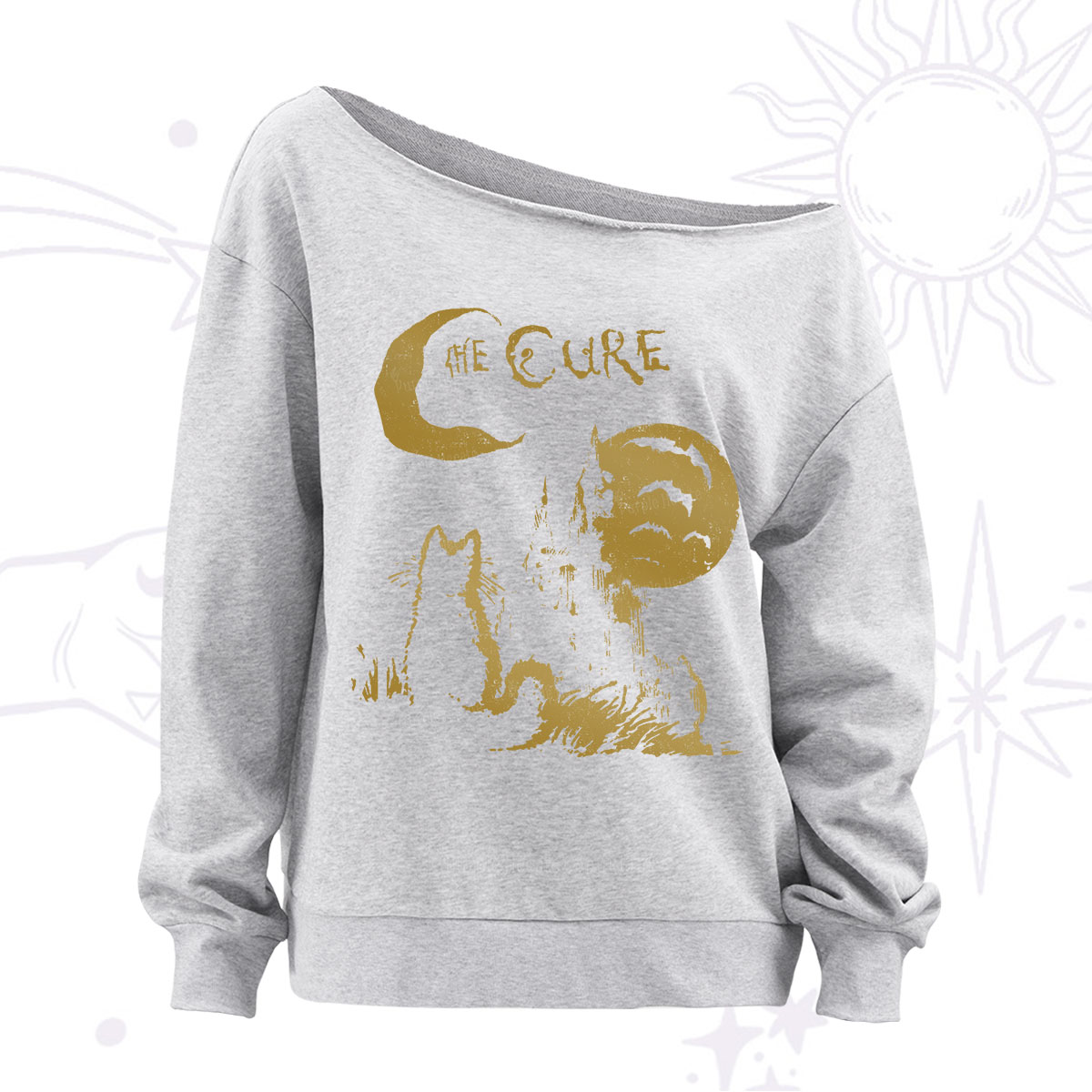 Purplehecate Goth Moon Cat Post-Punk Off The Shoulder Sweatshirt