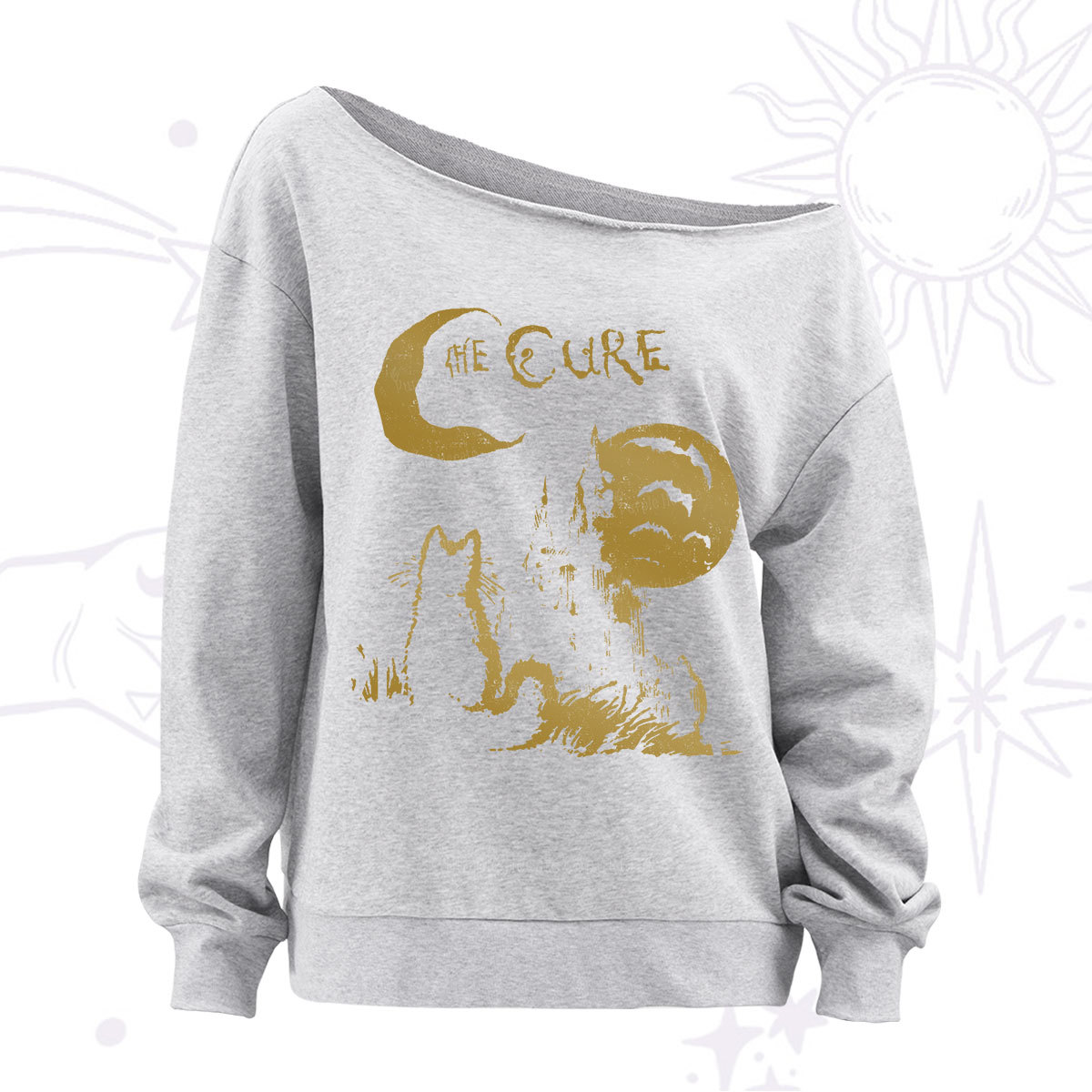 Purplehecate Goth Moon Cat Post-Punk Off The Shoulder Sweatshirt