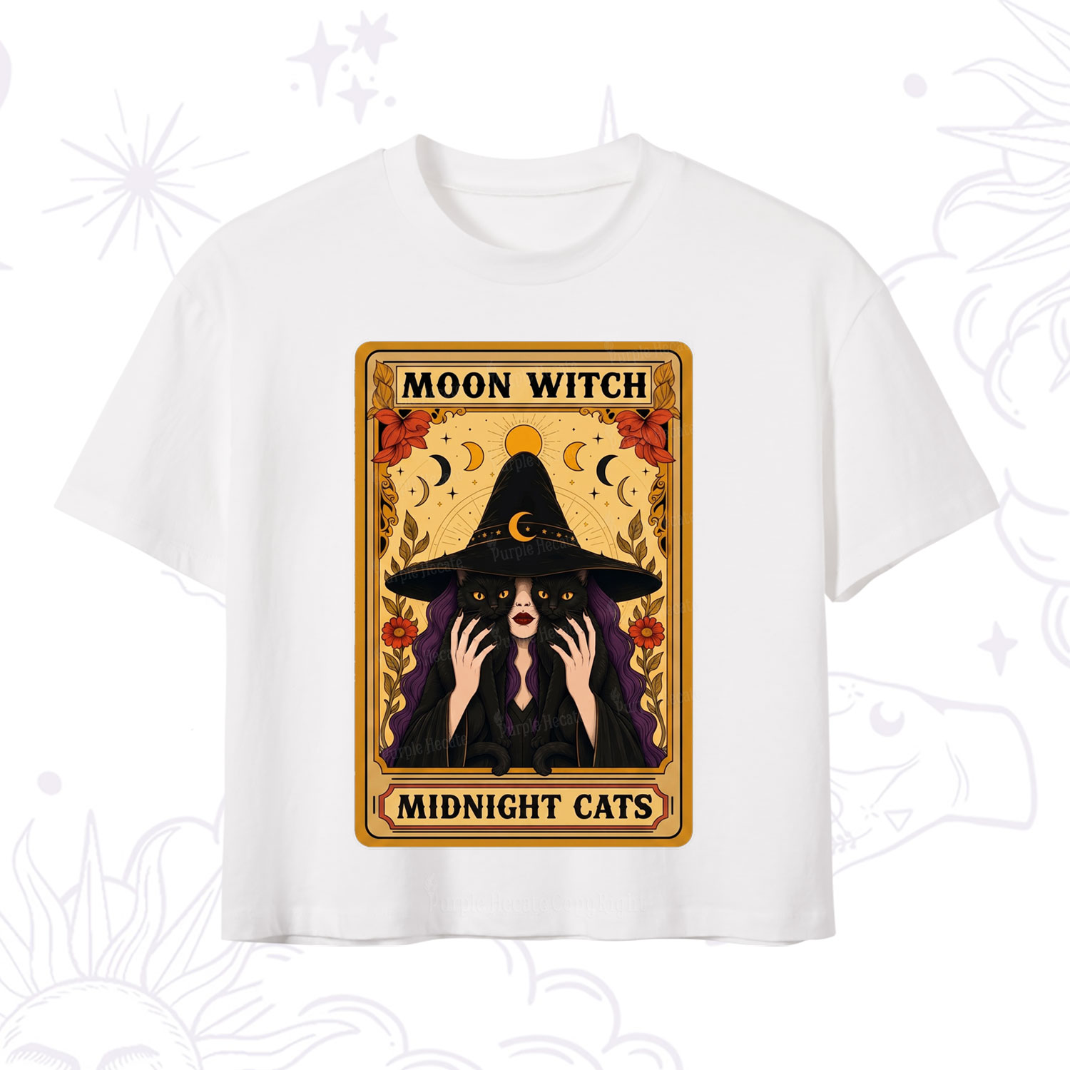 Purplehecate The Moon Witch Midnight Cats Oracle Card Crop T-Shirt