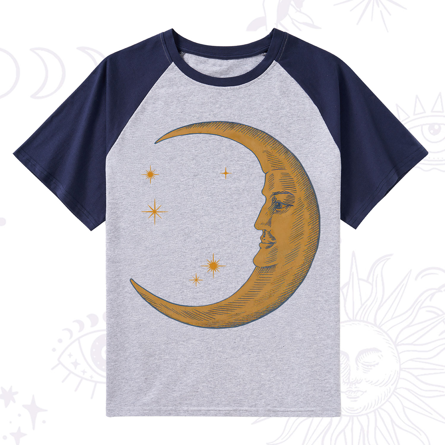Purplehecate Celestial Moon Raglan Short Sleeve T‑Shirt