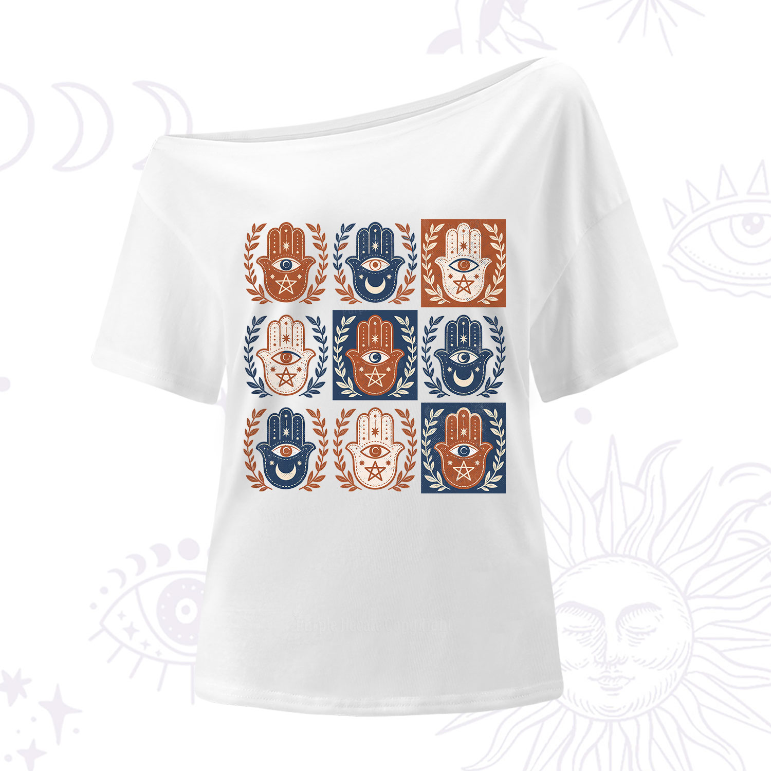 Purplehecate Hamsa Hand One Shoulder T-Shirt