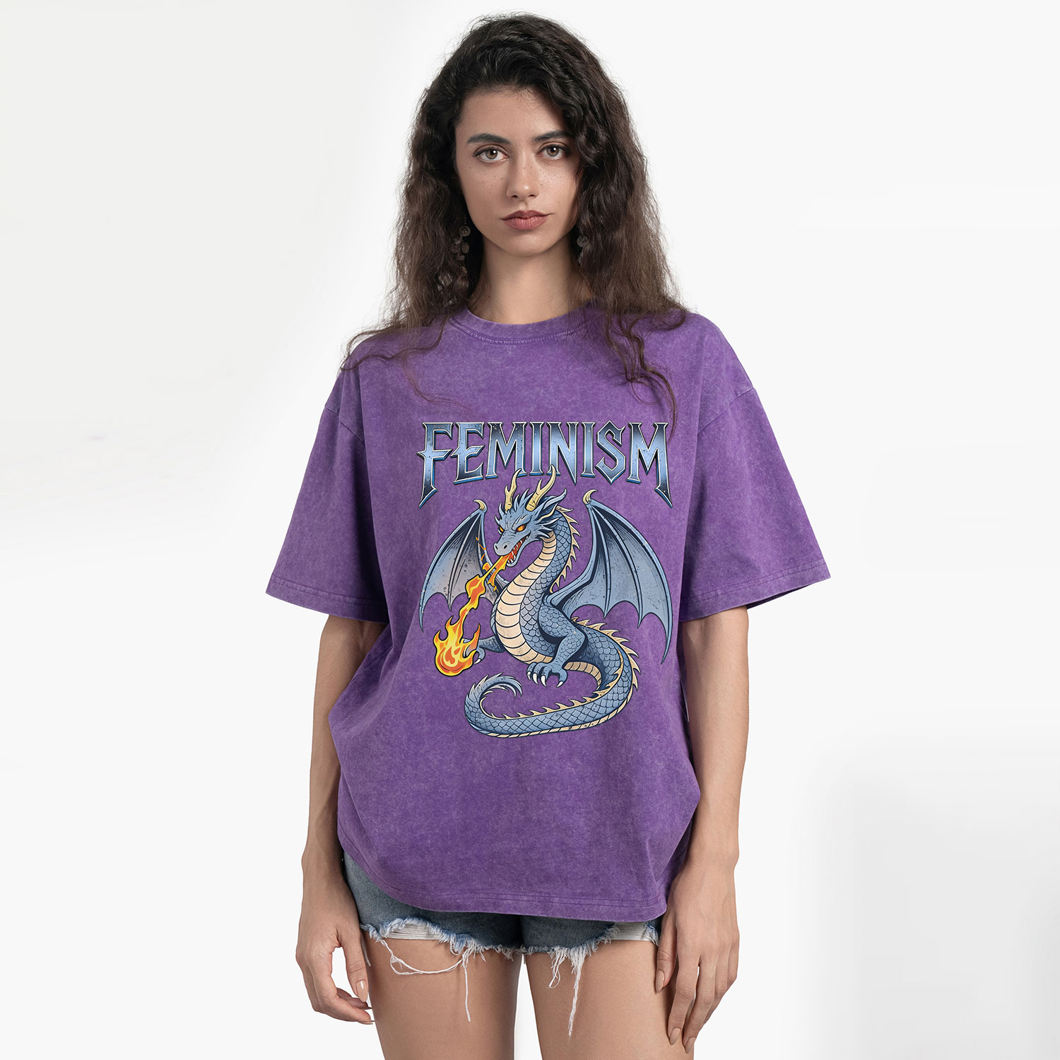 Purplehecate Feminism Dragon Fantasy Washed T-Shirt