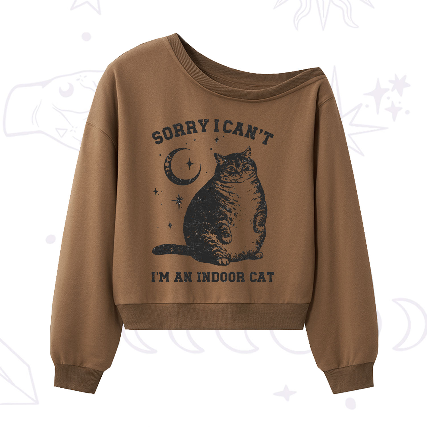 Purplehecate Sorry I Can't Go I'm an Indoor Cat One Shoulder Sweatshirt
