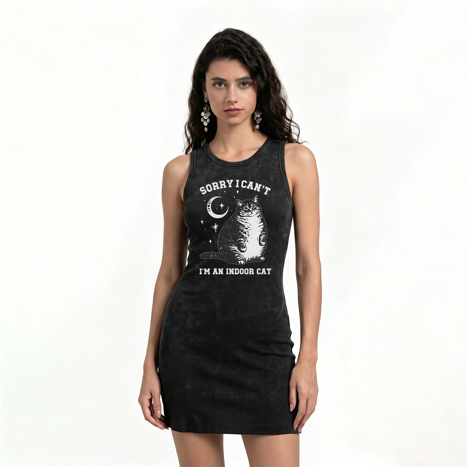 Purplehecate Sorry I Can't Go I'm an Indoor Cat Vintage Bodycon Tank Dress