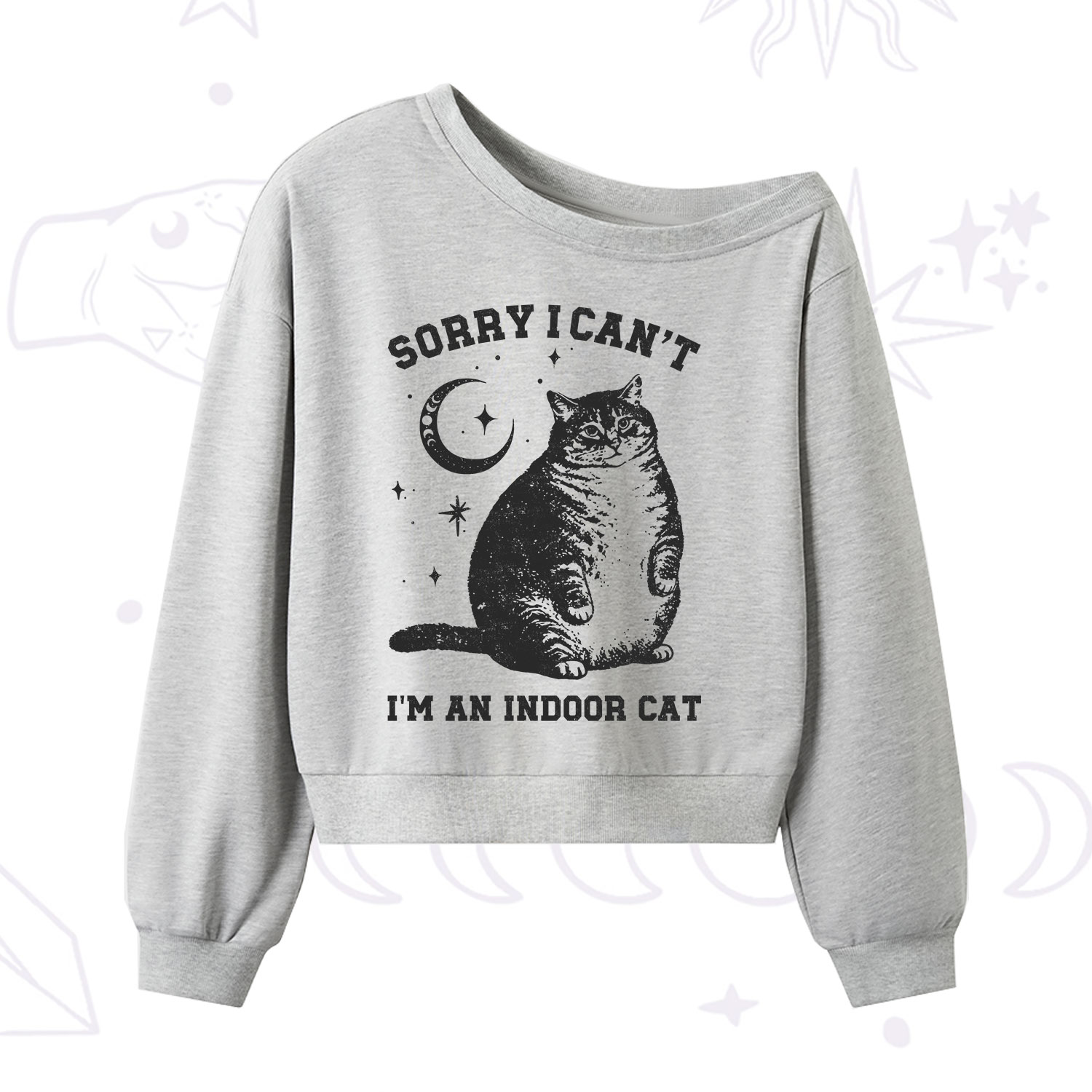 Purplehecate Sorry I Can't Go I'm an Indoor Cat One Shoulder Sweatshirt