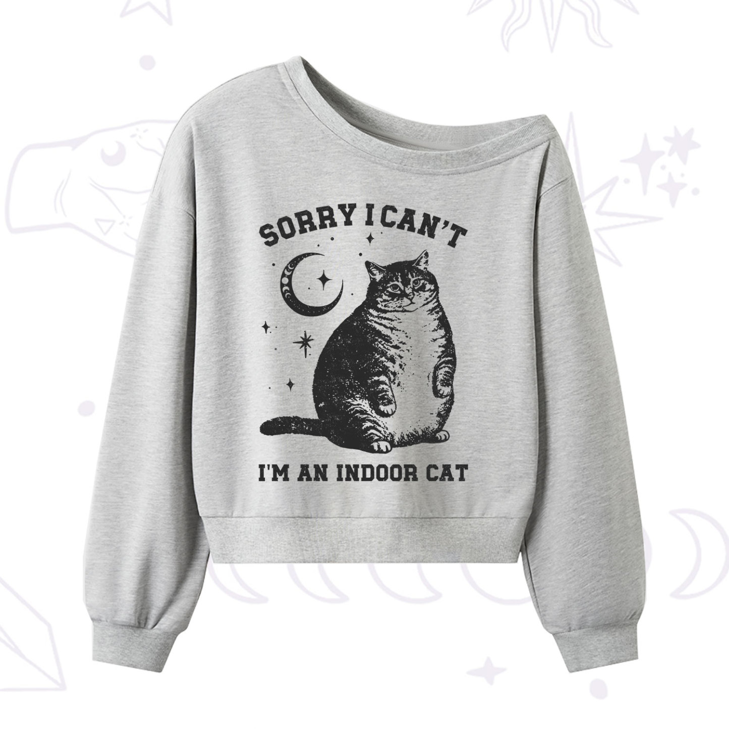 Purplehecate Sorry I Can't Go I'm an Indoor Cat One Shoulder Sweatshirt