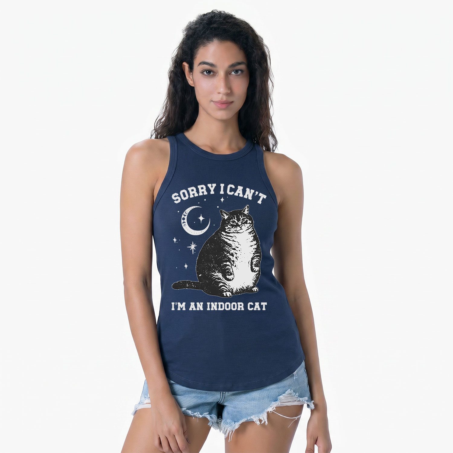 Purplehecate Sorry I Can't Go I'm an Indoor Cat Racerback Tank Top