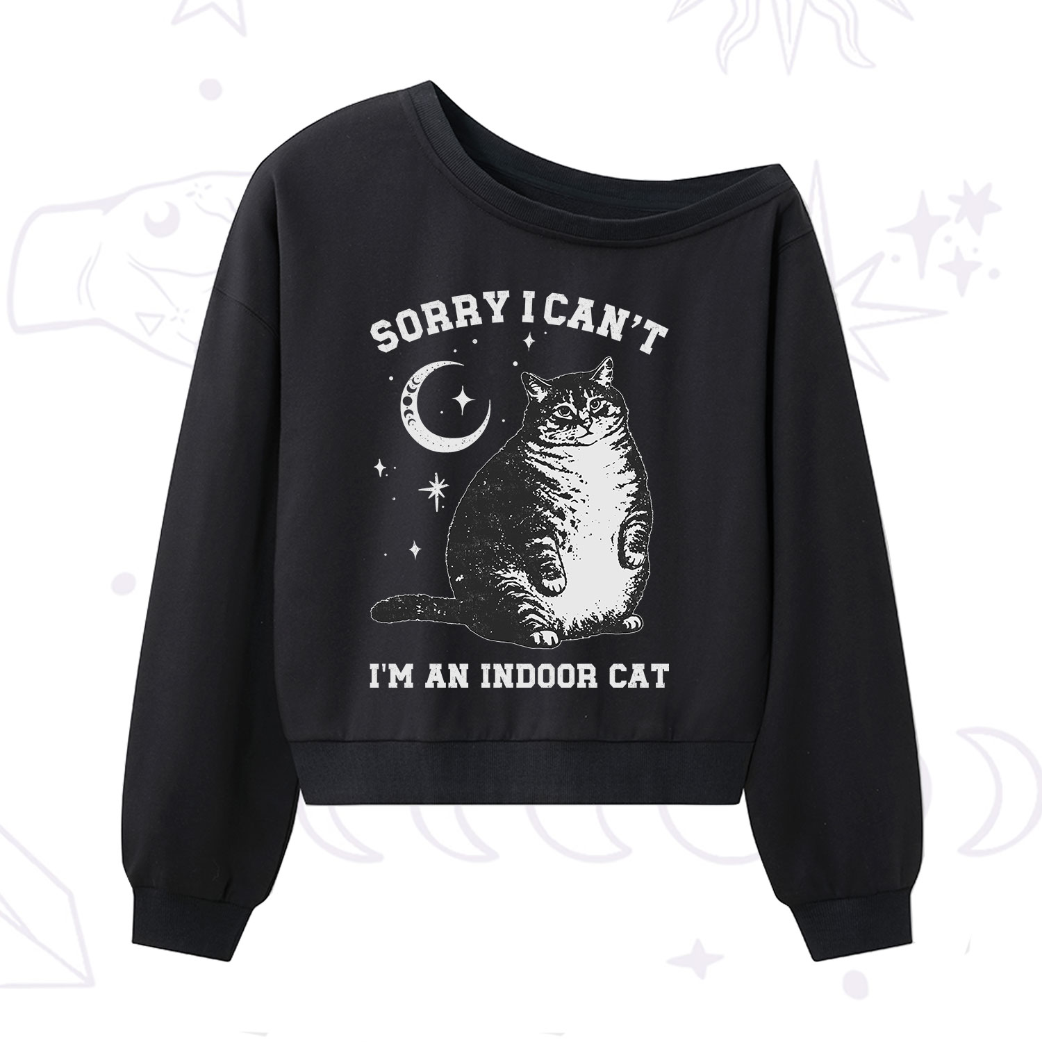 Purplehecate Sorry I Can't Go I'm an Indoor Cat One Shoulder Sweatshirt