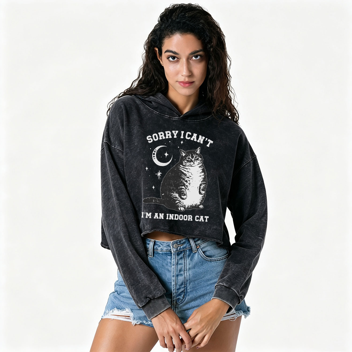Purplehecate I Do What I Want Cats Washed Cropped Hoodie
