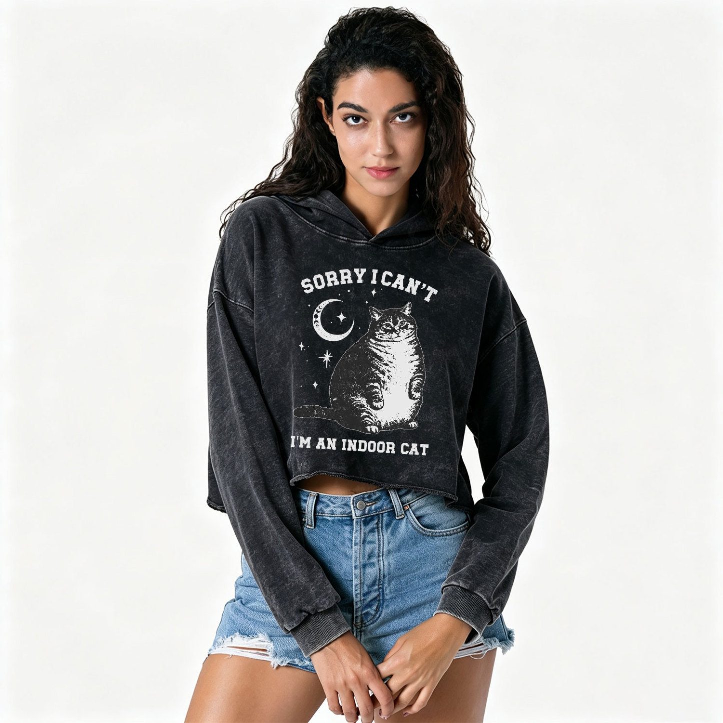 Purplehecate I Do What I Want Cats Washed Cropped Hoodie