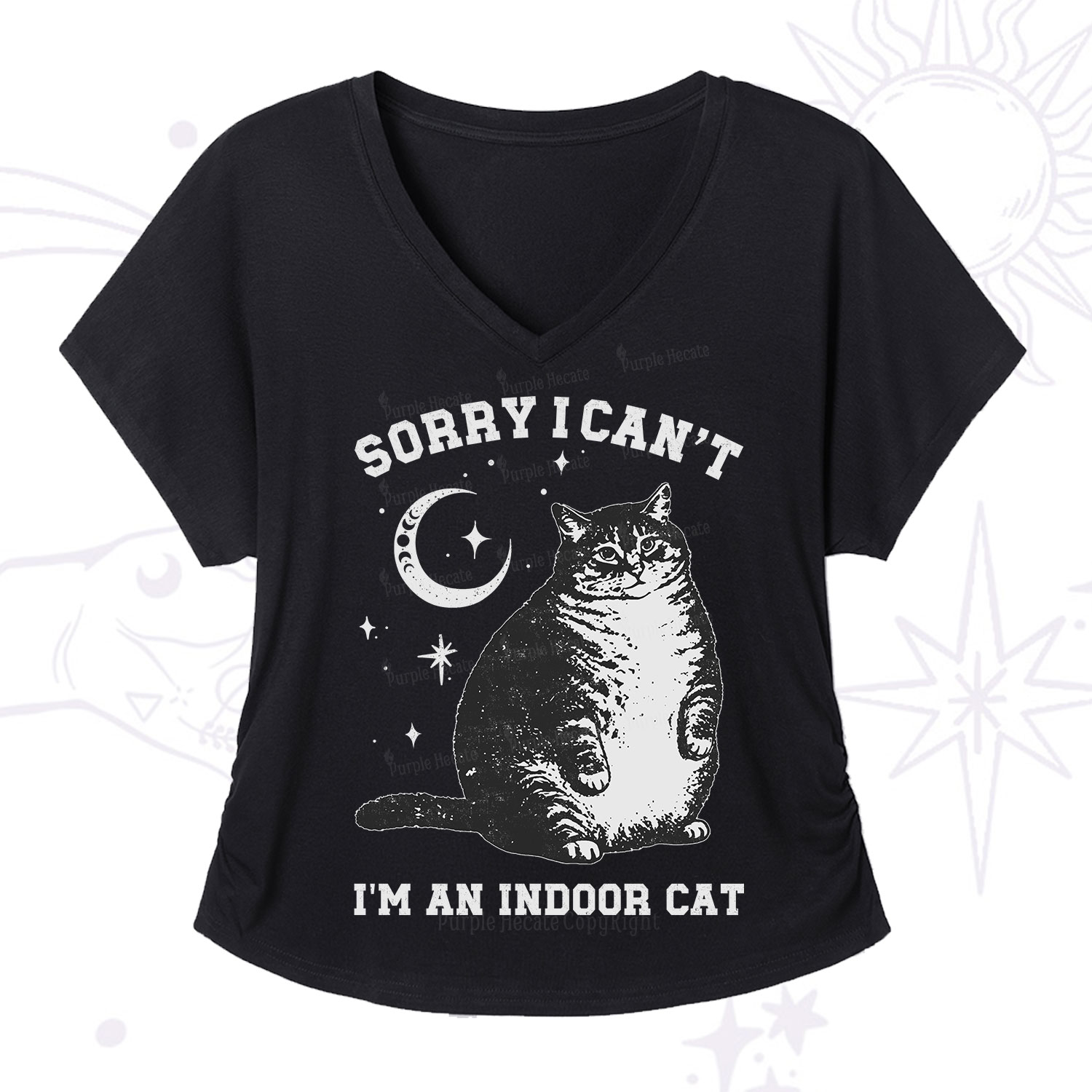 Purplehecate Sorry I Can't Go I'm an Indoor Cat V-Neck T-Shirt