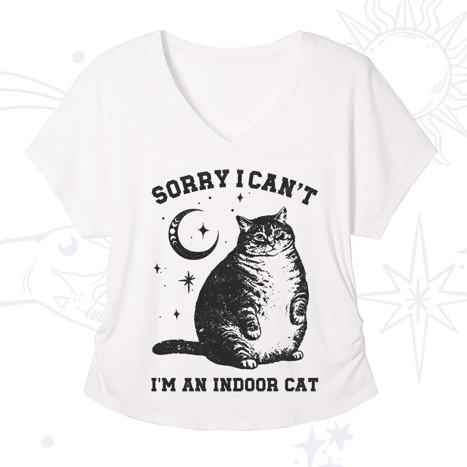 Purplehecate Sorry I Can't Go I'm an Indoor Cat V-Neck T-Shirt