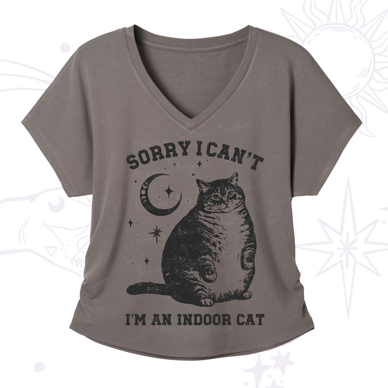 Purplehecate Sorry I Can't Go I'm an Indoor Cat V-Neck T-Shirt