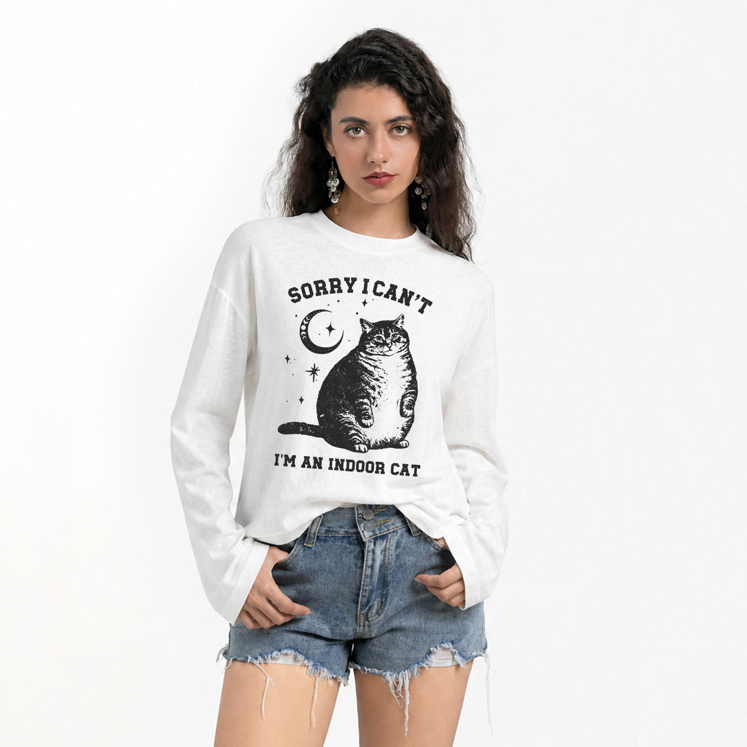 Purplehecate Sorry I Can't Go I'm an Indoor Cat Slub Long Sleeve T-Shirt